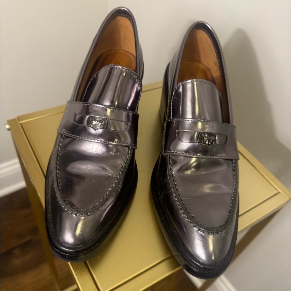 Coach Heath Mirror Gunmetal heeled loafers. Size 7. Gently used.